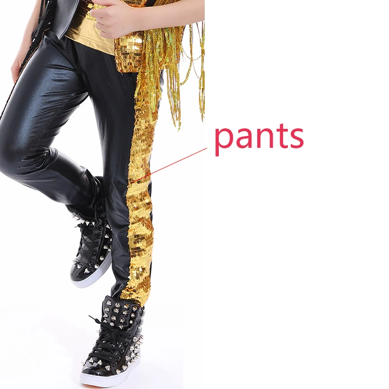 Pants Одежда для мальчиков в стиле хип-хоп, Костюмы с золотыми блестками; костюм с кисточками танцевальный сценический костюм для детей Барабаны уличный концерт модели Одежда для шоу - Цвет: Pants