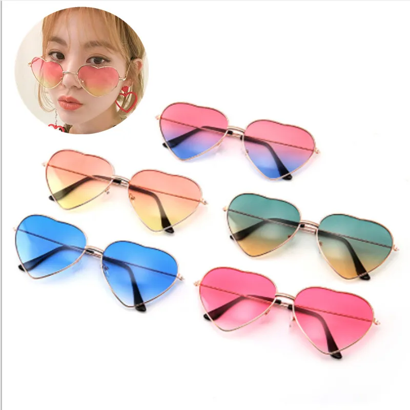Heart Shaped Sunglasses Women Pink Frame Metal Reflective Mirror Lens ...