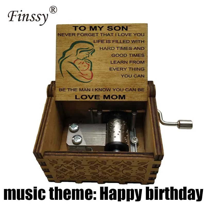 text custom inspiring words print Hand Cranked Wood Music Box Happy Birthday Christmas New Year Birthday student children Gift