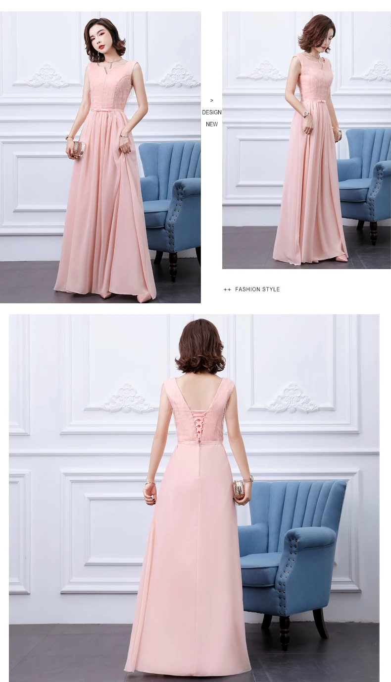 Розовое платье подружки невесты длинное шифоновое Vestido Largo Sirena элегантное для