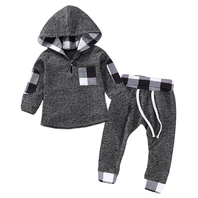 Осенне-зимняя одежда для маленьких мальчиков, комплект одежды для маленьких девочек, костюм из 2 предметов: толстовка с капюшоном+ штаны, Одежда для младенцев 1, 2, 4 лет - Цвет: Gray