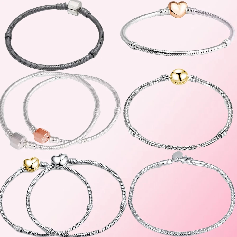 925 пробы, серебряный, классический, с застежкой в форме сердца, розовый браслет, женский шарм, Индивидуальные ювелирные изделия