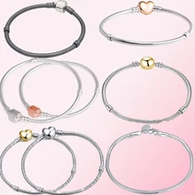 925 пробы, серебряный, классический, с застежкой в форме сердца, розовый браслет, женский шарм, Индивидуальные ювелирные изделия