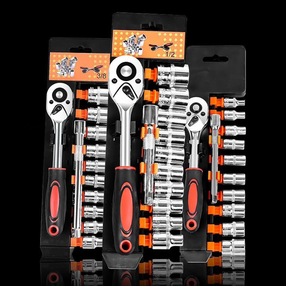 Hand Tool Sets Car Repair Tool Kit Set Mechanical Tools Box for Home 1/2 3/8 1/4 -inch Socket Wrench Set Ratchet Screwdriver Kit 5 pcs 1 4 inch keychain extension bar screwdriver bits holder set for hand held screwdrivers and drill bits compact dropship