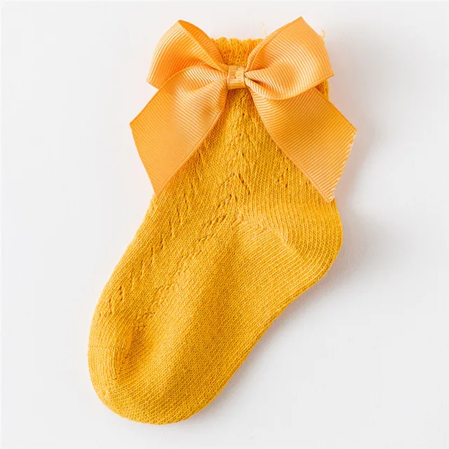 Summer Baby Girls Socks Toddlers Bow Long Sock Kids Knee High Soft Cotton Mesh Spanish Style Children 0-5 Years Breathable Socks Yellow