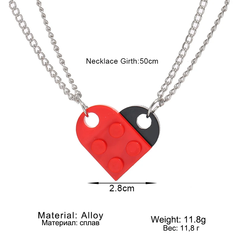 FAMSHIN Punk 2Pcs Heart Brick Couples Love Necklace For Lovers Women Men Lego Elements Friends Necklaces Valentines Gift Jewelry - Image 6