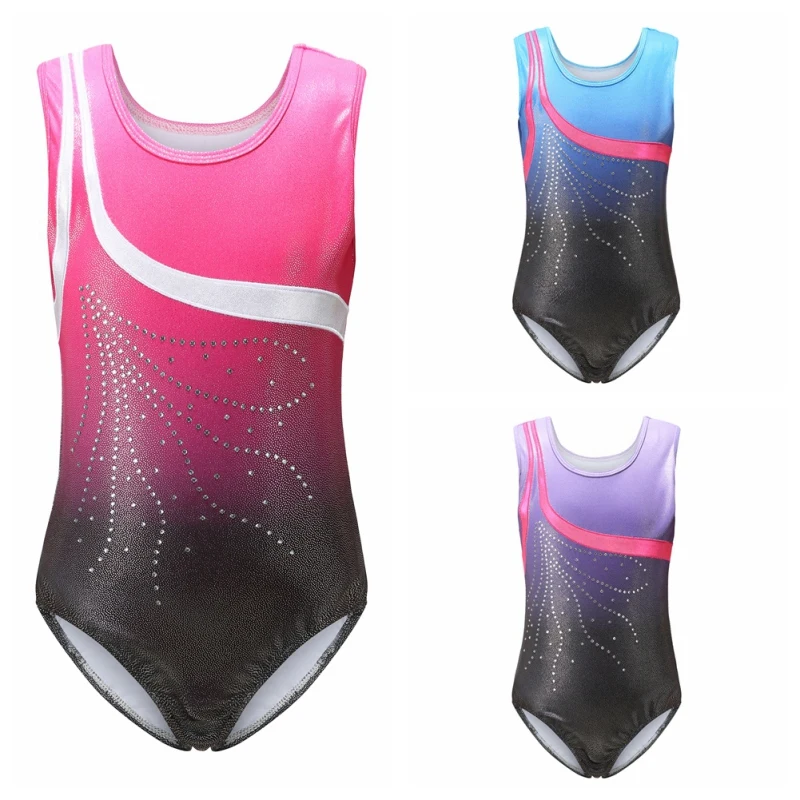 

Girls Ballet Leotard Sleeveless Gymnastics Leotard One-Piece Girls Rhineston Glitter Professional Leotard For Girl