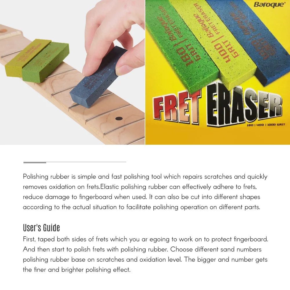

Guitar Fret Polishing Erasers Abraisive Rubber blocks for Polishing Fret Set of 3pcs + Guitar Fret Dressing Metal File