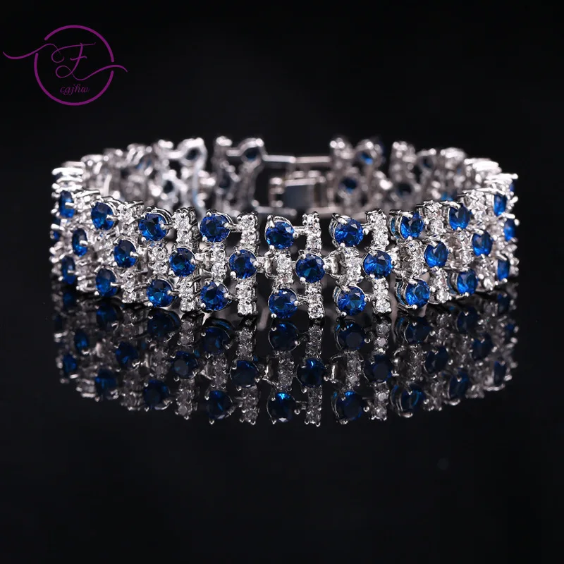 

Women Bracelet Jewelry Pink Silver Multicolor AAA Cubic Zircon Connected Tennis Bracelets for Brithday Parrt Gift