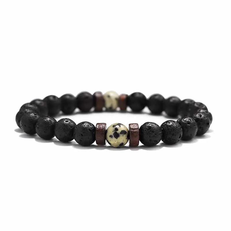 Volcanic Stone Bracelet for Men Lava Wooden 8mm Beads Bracelet Tibetan Buddha Wrist Chain Women Men's Jewelry Gift Bracelets - Image 5
