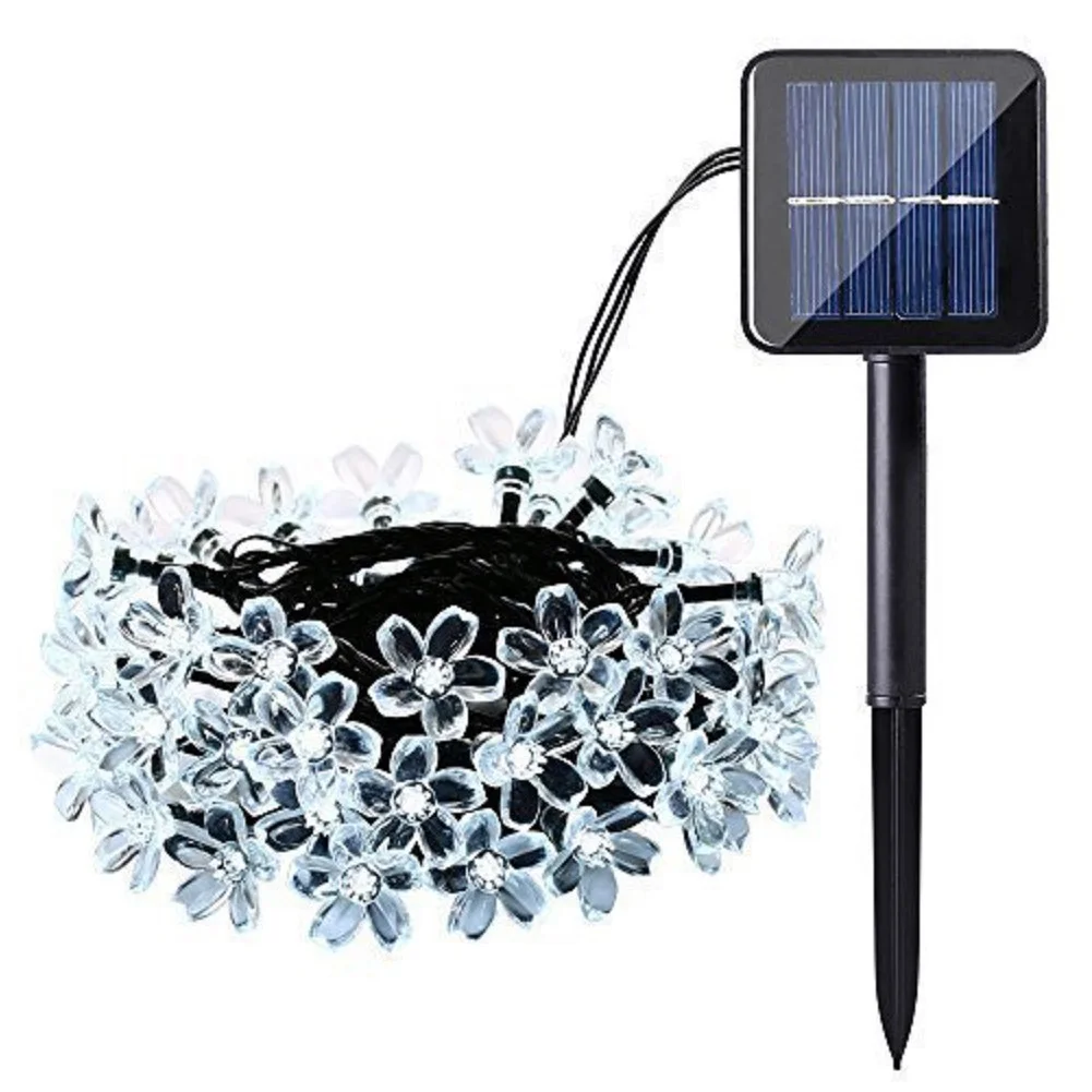 7m 50heads Fairy Light String Pendant Bright Sakura Outdoor Party Garden Led Christmas Home Decor Solar Powered Tree Hanging
