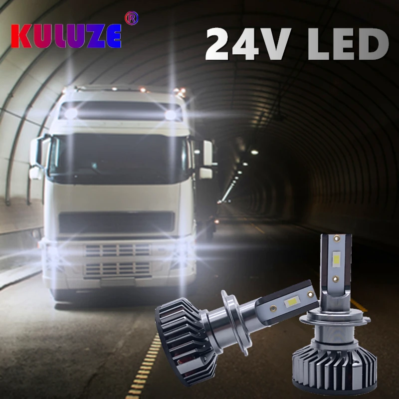 

KULUZE 2Pcs 24V LED Headlight Bulbs for Truck H7 LED H1 H11 H3 Fog Light H4 High Beam Low Beam 7000LM 30W 60V(MAX)