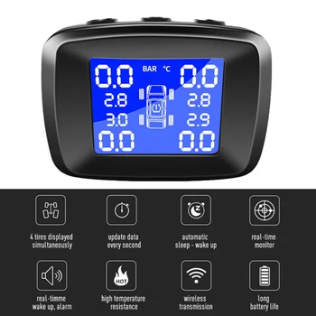 

TPMS Car Tire Pressure Alarm Monitor System Real-time Display Attached to glass wireless Solar power tpms with 4 sensors