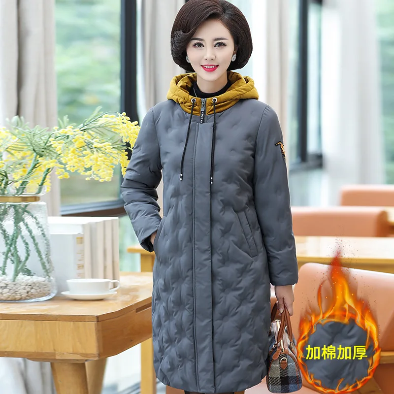

Jhjn-80082018 New Style Middle Aged And Elderly People Winter Women's Hooded Cotton-padded Clothes Middle-aged Women Dress Mid-l