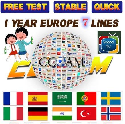 Европа HD 1 год CCCam спутниковый ТВ приемник 7 Clines поддержка Испания Португалия Германия Польша DVB-S2 CCcam