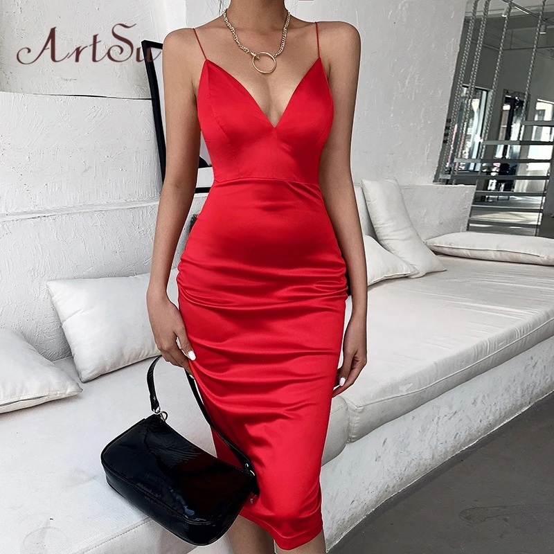 red satin dress outfit