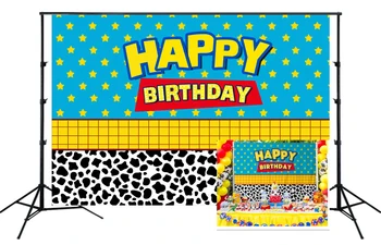 

Photography Backdrop Cartoon Toy Story Happy Birthday Party Western Cowboy Stars Background Photo Booth W-2299