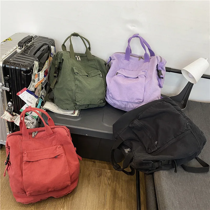 New Solid Color Women\'s Backpack Simple School Bag For Teenage Girl Shoulder Travel Bag School Pack Large Capacity Backpack