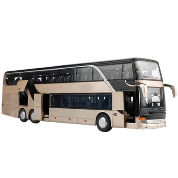 

HOT-1:32 High Simulation Double Sightseeing Bus Model Toy Children Birthday Gifts Cars Alloy Flashing Sound Vehicle Toys for Kid