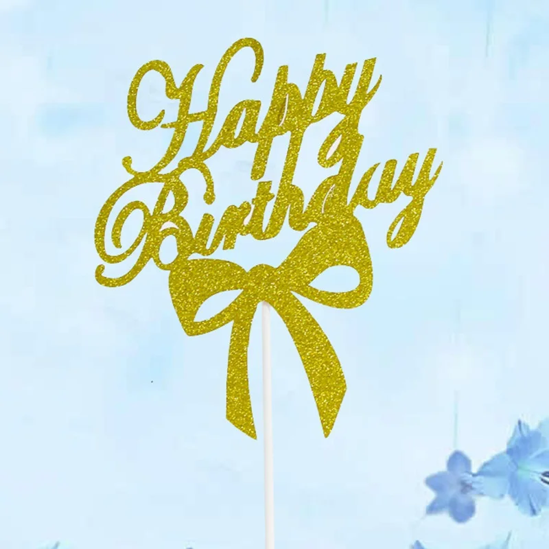 Новая мода 12x13 см 1 шт./лот галстук-бабочка день рождения "с днем рождения" флаг для торта поставки 4 цвета картон украшение в виде флага - Цвет: Gold