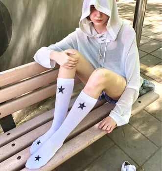 

2020 Spring Summer Women Casual and Versatile Daily Socks Black and White Star Tube Socks