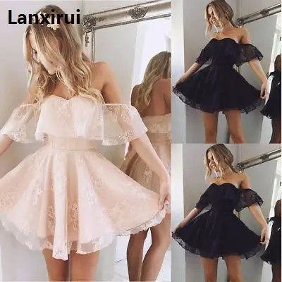 Повседневное модное женское кружевное однотонное платье милое летнее