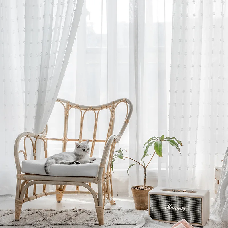 YCENTRE New White Small Piont Tulle Curtains for the Living Room modern Sheer Curtain for Bedroom Window Blind Voile Custom Size 