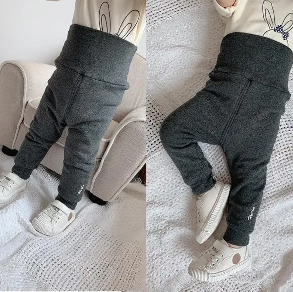 New Winter High waist Big PP Baby Full Length Pants with fur Cotton Toddler Leggings Pants Newborn Casual Trousers Loose Pants