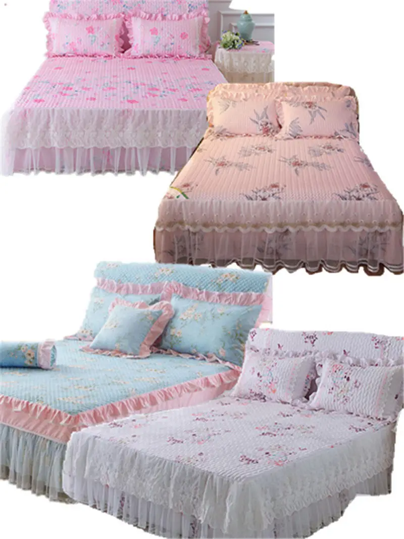 

1/3pcs princess lace bed skirt high quality features new cotton sheets pillowcase wedding romantic bedding