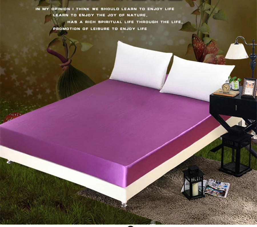 Description Picture 2 of itemSummer Cool Satin Fitted Sheet Bedsheet High End Solid Color Mattress Cover Elastic Band Single Double Full Size Or Pillowcase