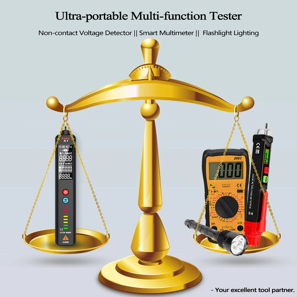 BSIDE Non-contact Voltage Detector Tester Multimeter X1 Intelligent Electric test pencil Large screen Live wire Hz Ohm NCV Meter