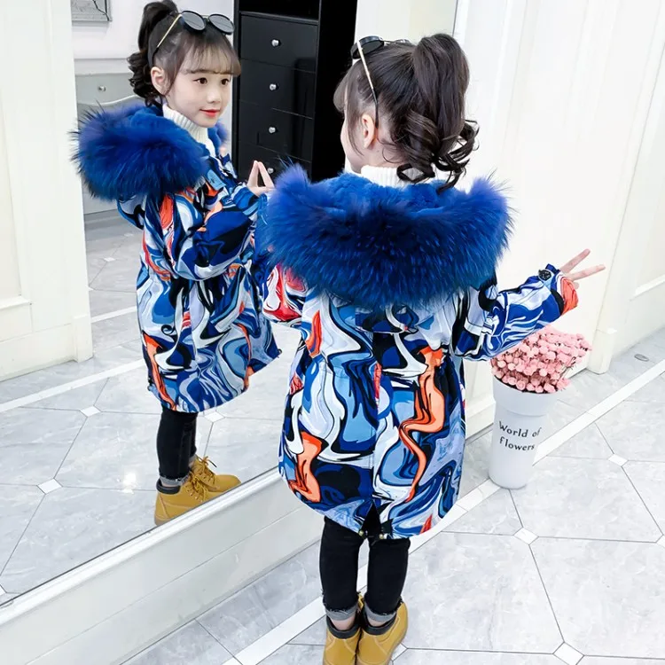 Пуховики для девочек теплая верхняя одежда для малышей плотные пальто ветрозащитные детские зимние куртки детская зимняя верхняя одежда с героями мультфильмов