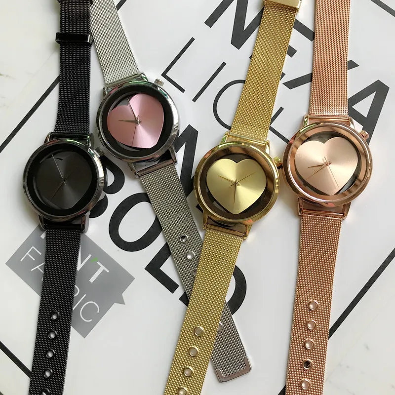 4 цвета, новые оригинальные кварцевые часы с циферблатом в виде сердец и сердечек, часы для девушек и женщин с ремешком из нержавеющей стали