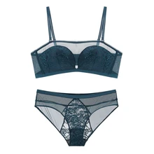 Наборы бюстгальтер+ трусы сексуальное кружевное нижнее белье набор для женщин бюстгальтер и трусики набор беспроводной треугольник тонкая чашка полые кружева Бралетт