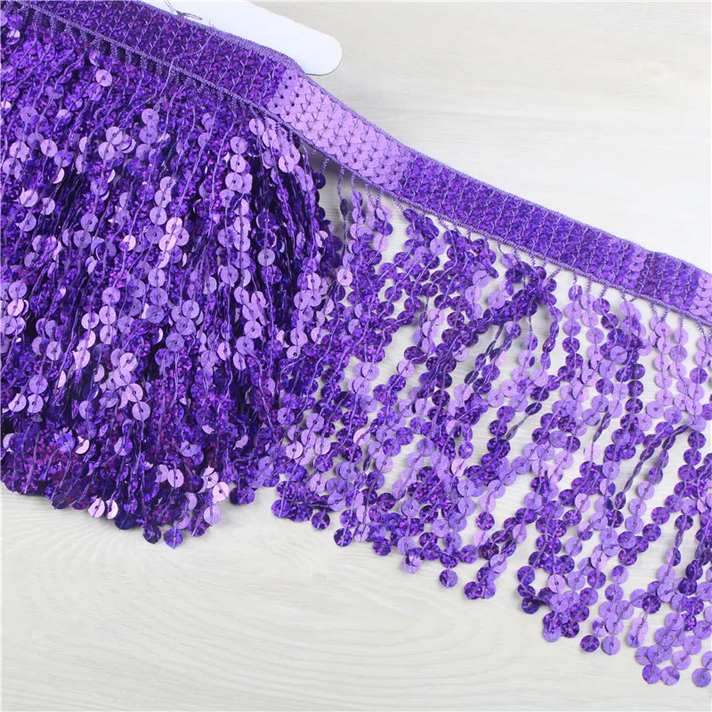 

15cm wide 10 yards/lot purple Sequins fringe lace tassel ribbon trimming Latin dance costume dress DIY fringe tassels