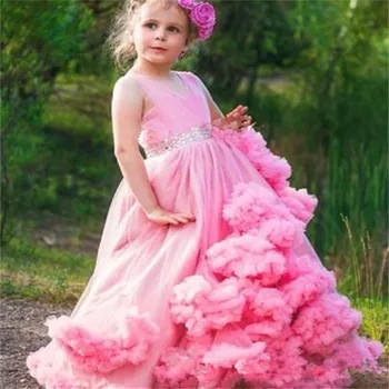 

Luxurious Cloud Flower Girl Dresses For Weddings Fluffy Kids Pageant Ball Gowns Feathers First Communion Dresses For Girls