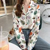 Autumn Blouses Women Vintage Printed Long Sleeve Turn Down Collar Pleated Shirts Female Casual Wear Chic Blouse Top 1