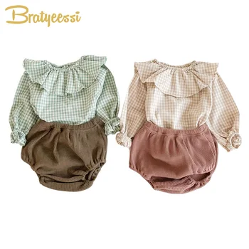 

Autumn Spring Baby Girl Clothes Set Cotton Plaid Shirt Tops Shorts 2PCS Set Baby Girl Outfit Newborn Toddler Infant Clothing