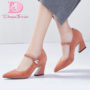 

Doratasia 2020 Dorpship Fashion High Heels Crystals Sheep Suede Summer Mary Janes women's Shoes Pumps