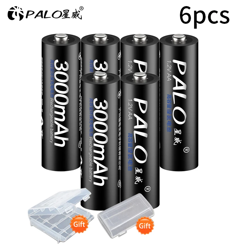 PALO 2~ 8 шт 1,2 V AA перезаряжаемые батареи 3000mah AA NiMH 1,2 V Ni-MH 2A предварительно заряженные аккумуляторные батареи для камеры игрушки - Цвет: 6pcs AA