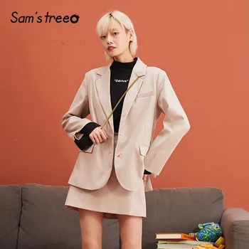 

SAM'S TREE Multicolor Solid Minimalist Style Blazer Two Pieces Sets Women 2019 Winter Pure Single Breasted Casual Female Outfits