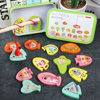 

NEW Educational Fish Wooden Magnetic Fishing Toy Set Outdoor Game Toy Fish Parent-child Exchange Interactive Toys 15PCS