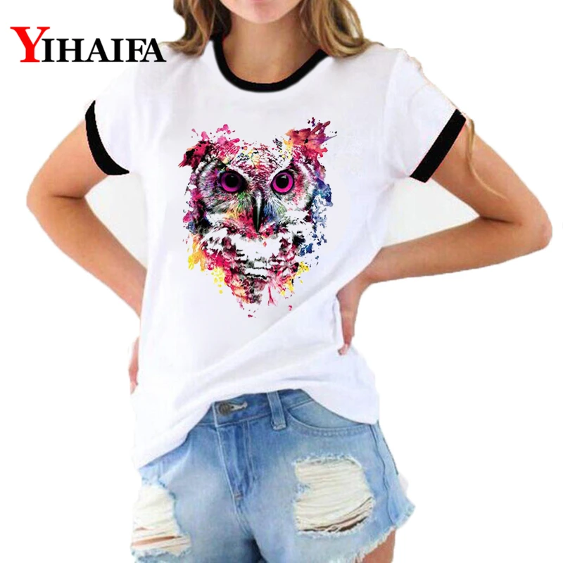 

Women 3D Print T Shirts Fashion Nebula Animal T-shirt Owl Graphic Tees White Casual Couple Short Sleeve Tops Woman Clothes