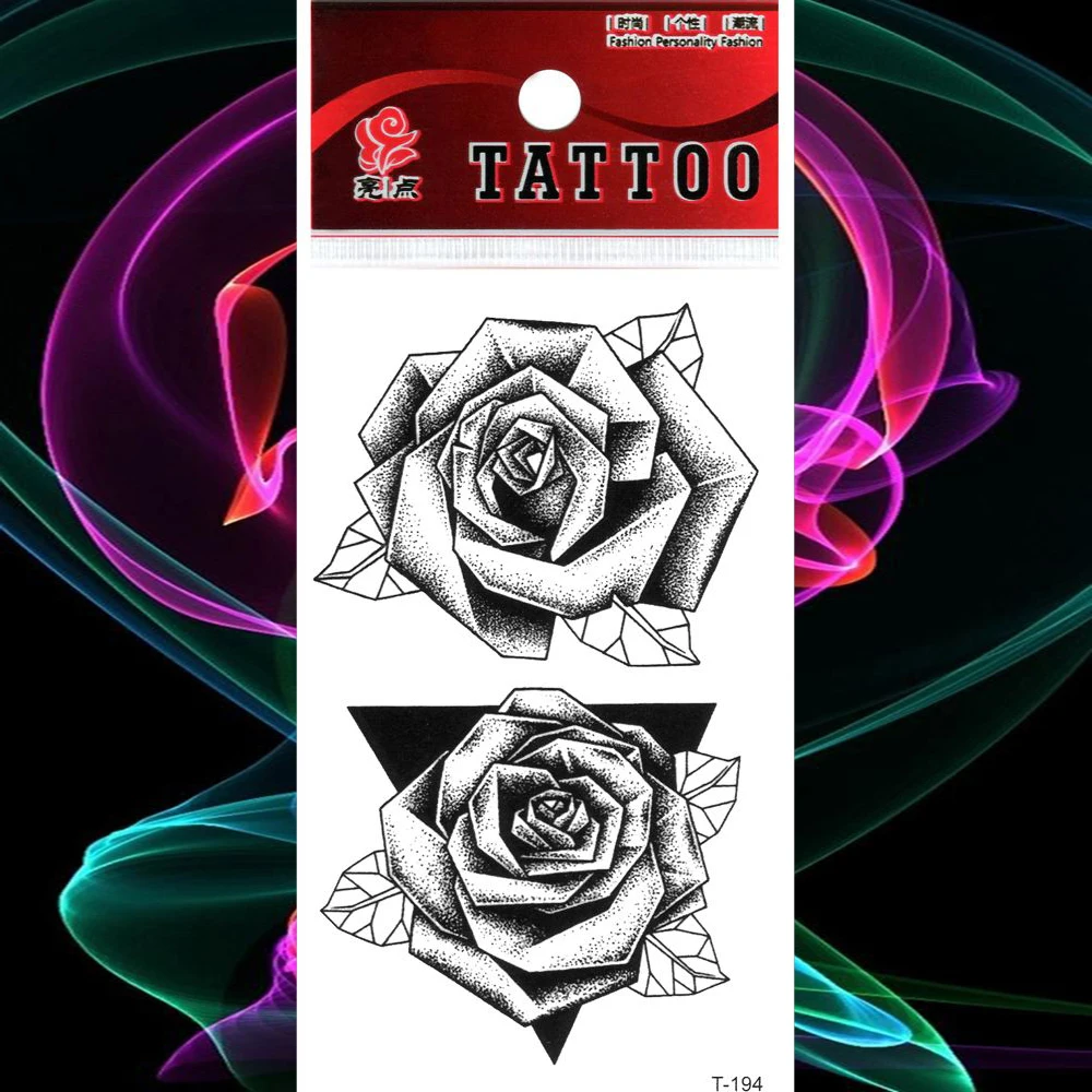 

Waterproof Temporary Tattoo Stickers 3d Black Rose Fake Tatto Triangle Flash Tatoo Tatouage Body Arm Chest Hand Girl Women Men