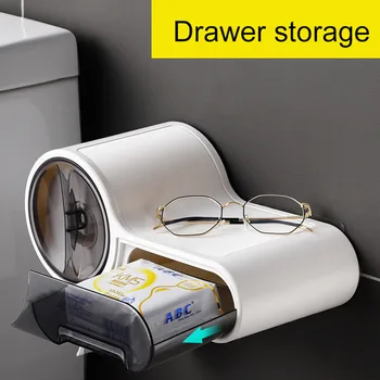 

Bathroom Tissue Box Roll Tray Shelf Toilet Tray Free Punch Waterproof Creative Bathroom Tray Toilet Paper Holder Rack Organizer