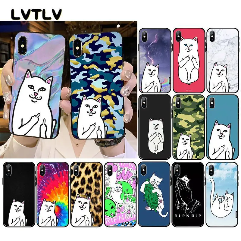 LVTLV Cute Middle Finger cat Phone Case For iPhone 11 pro XS MAX 8 7 6 6S Plus X 5 5S SE XR case | Мобильные телефоны и
