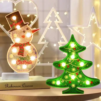 

Kids Christmas 5D DIY Rhinestone Diamond Painting Kits with LED Light Handmade Arts Crafts for Xmas Festival Home Decoration