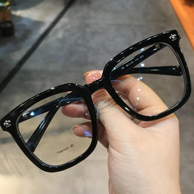 JIANDAN Transparent Plate Big Face Frame For Men And Women Oversize Retro Plain Mirror Myopia  AntiBlue Light Lens Prescription 680 Black Silver