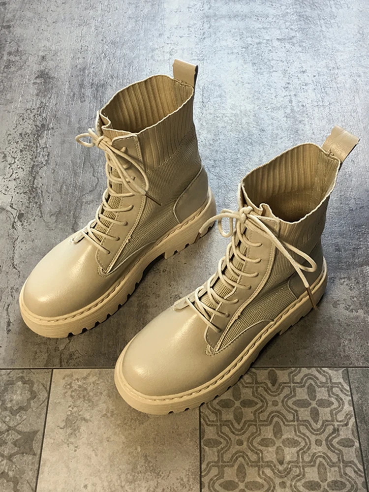 

Женские ботинки, осень 2019, новые ботинки с толстой подошвой, со шнуровкой