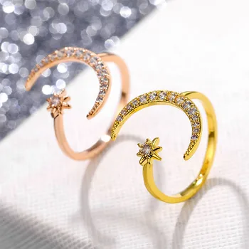 IPARAM New Design CZ Zircon Star Moon Ring 2021 Fashion Statement Geometric Gold Silver Color Charm Lady Girl Ring Jewelry
